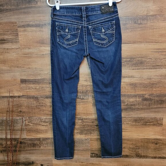 Silver Jeans Womens 27 Suki Skinny Open Button Flap Pockets Low Rise Dark Wash - Picture 3 of 13